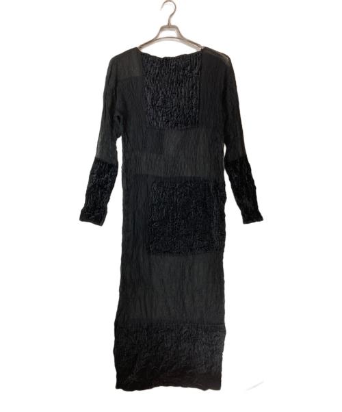 ISSEY MIYAKE（イッセイミヤケ）ISSEY MIYAKE (イッセイミヤケ) 90s ベロア切替クラッシュプリーツワンピース ブラック サイズ:Mの古着・服飾アイテム