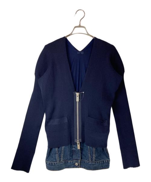 sacai（サカイ）sacai (サカイ) デニムドッキングジップカーディガン ネイビー サイズ:3の古着・服飾アイテム