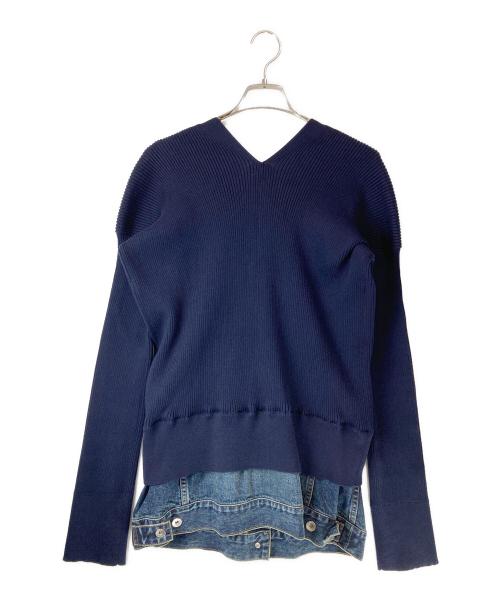 sacai（サカイ）sacai (サカイ) デニムドッキングジップカーディガン ネイビー サイズ:3の古着・服飾アイテム