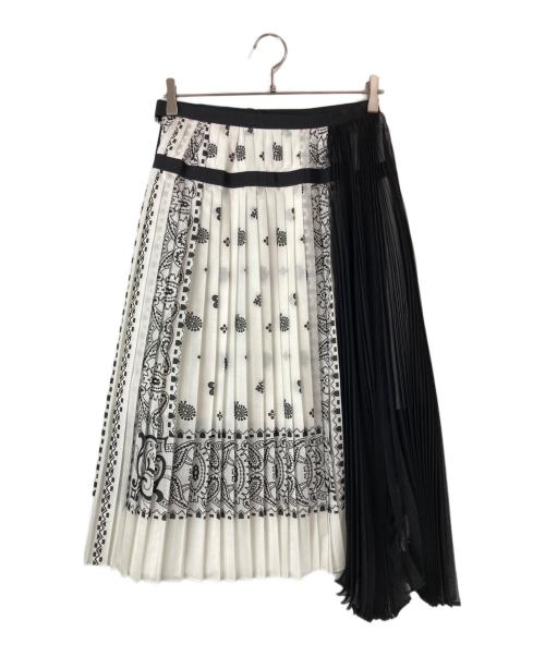 sacai（サカイ）sacai (サカイ) バンダナプリーツスカート ブラック×ホワイト サイズ:１の古着・服飾アイテム