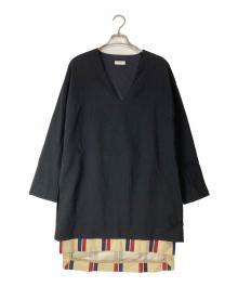 DRIES VAN NOTEN（ドリスヴァンノッテン）の古着「ストライプレイヤードVネックロングトップス」｜ブラック