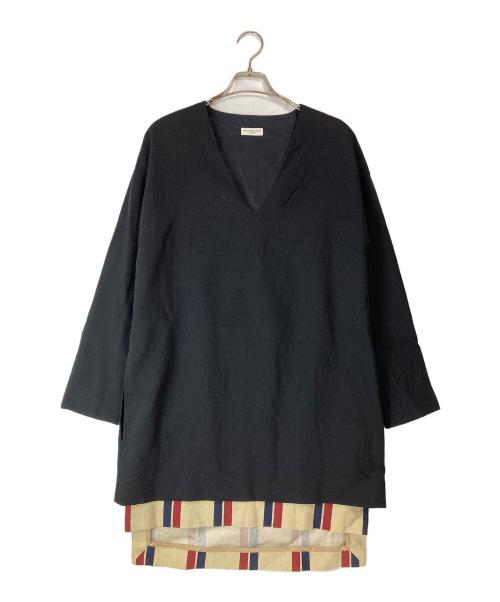 DRIES VAN NOTEN（ドリスヴァンノッテン）DRIES VAN NOTEN (ドリスヴァンノッテン) ストライプレイヤードVネックロングトップス ブラック サイズ:38の古着・服飾アイテム