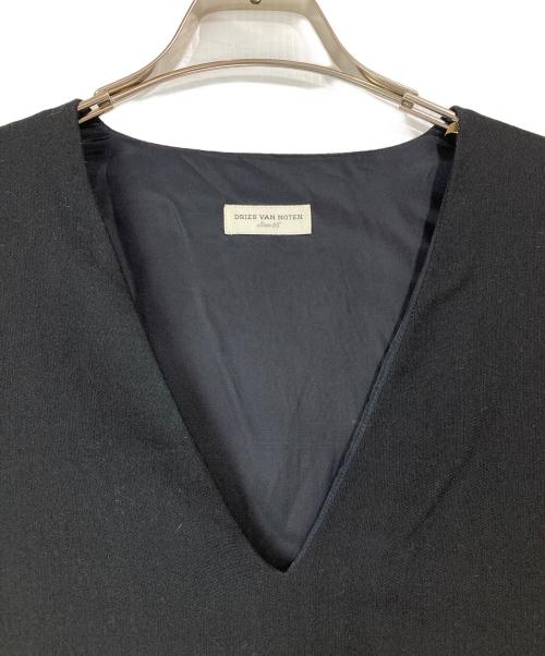 DRIES VAN NOTEN（ドリスヴァンノッテン）DRIES VAN NOTEN (ドリスヴァンノッテン) ストライプレイヤードVネックロングトップス ブラック サイズ:38の古着・服飾アイテム