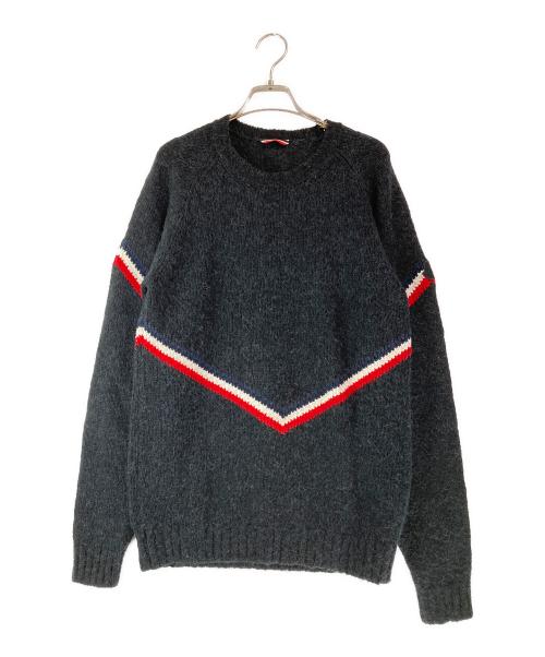MONCLER（モンクレール）MONCLER (モンクレール) トリコロールラインクルーネックニット ネイビー サイズ:Ｌの古着・服飾アイテム