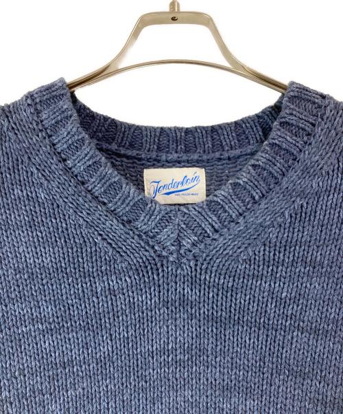 TENDERLOIN（テンダーロイン）TENDERLOIN (テンダーロイン) Vネックコットンニット ブルー サイズ:Ｌの古着・服飾アイテム