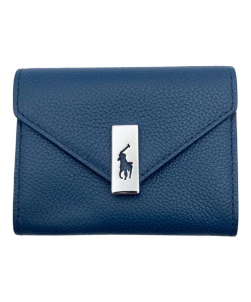 POLO RALPH LAUREN（ポロ・ラルフローレン）POLO RALPH LAUREN (ポロ・ラルフローレン) Polo ID レザー フォールドオーバー カード ケース ブルーの古着・服飾アイテム