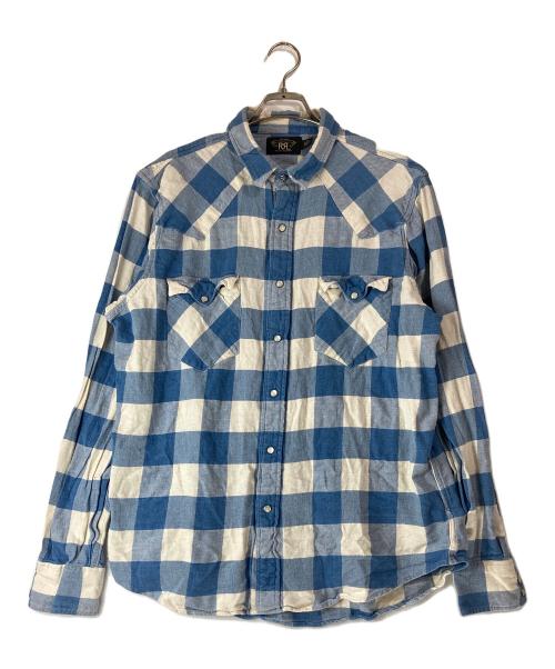 RRL（ダブルアールエル）RRL (ダブルアールエル) スリムフィット チェック ツイル ウエスタンシャツ ブルー サイズ:SIZE XLの古着・服飾アイテム