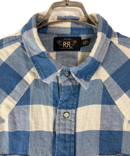 RRL（ダブルアールエル）RRL (ダブルアールエル) スリムフィット チェック ツイル ウエスタンシャツ ブルー サイズ:SIZE XLの古着・服飾アイテム