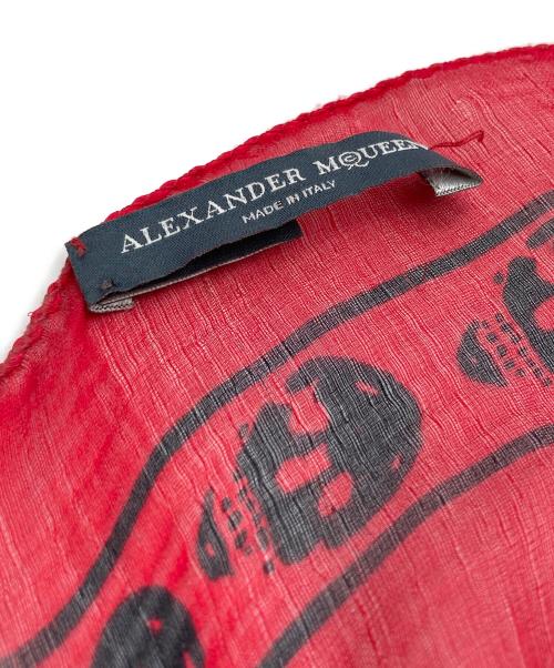 ALEXANDER McQUEEN（アレキサンダーマックイーン）ALEXANDER McQUEEN (アレキサンダーマックイーン) スカル柄シルクスカルスカーフ レッドの古着・服飾アイテム