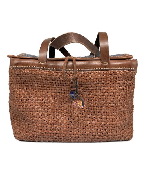HENRY CUIR（アンリークイール）HENRY CUIR (アンリークイール) mina perhonen (ミナ ペルホネン) レザーカゴハンドバッグ ブラウンの古着・服飾アイテム
