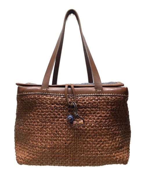 HENRY CUIR（アンリークイール）HENRY CUIR (アンリークイール) mina perhonen (ミナ ペルホネン) レザーカゴハンドバッグ ブラウンの古着・服飾アイテム