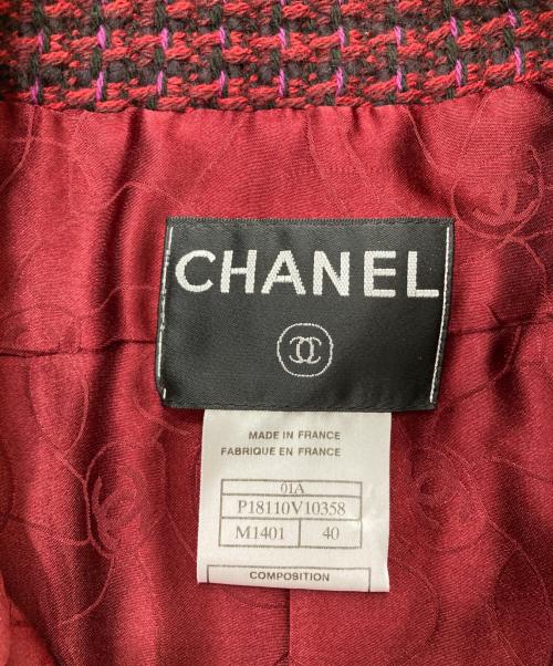 CHANEL（シャネル）CHANEL (シャネル) ツイードジャケット レッド サイズ:L (40)の古着・服飾アイテム