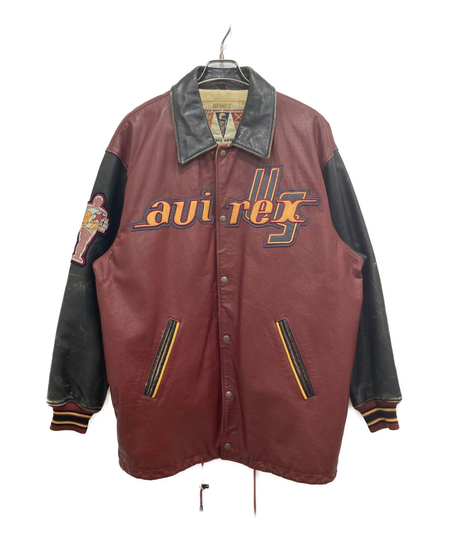 AVIREX バーシティ レザージャケット ブラウン XS