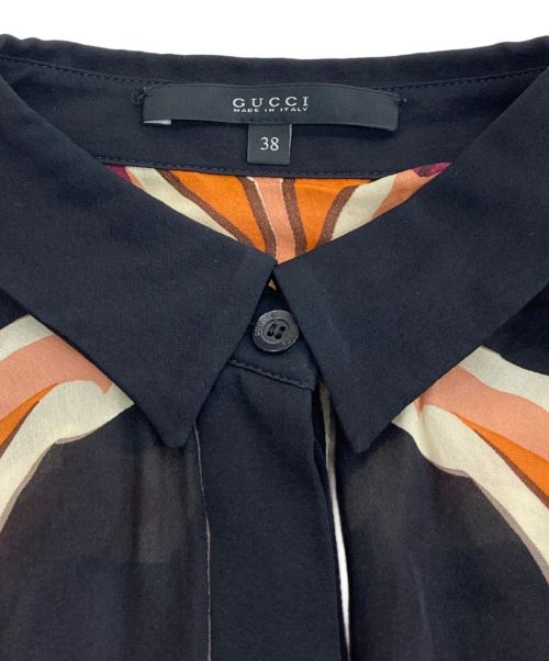 GUCCI（グッチ）GUCCI (グッチ) 総柄シルクブラウス ブラック×オレンジ サイズ:38の古着・服飾アイテム