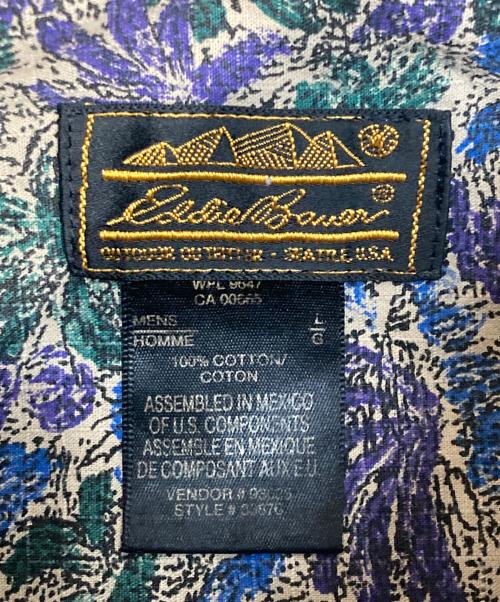Eddie Bauer（エディーバウアー）Eddie Bauer (エディーバウアー) ボタニカル柄半袖シャツ パープル×グリーン サイズ:Lの古着・服飾アイテム