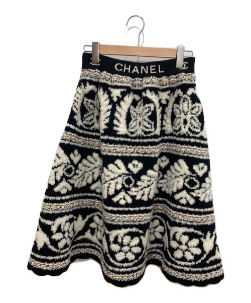 CHANEL（シャネル）CHANEL (シャネル) ノルディック柄ココマークニットスカート ベージュ×ブラック サイズ:S (36)の古着・服飾アイテム