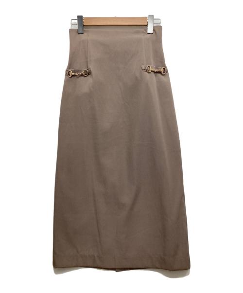 Swingle（スウィングル）Swingle (スウィングル) サスペンダー付きサイドビットタイトスカート モカ サイズ:Mの古着・服飾アイテム