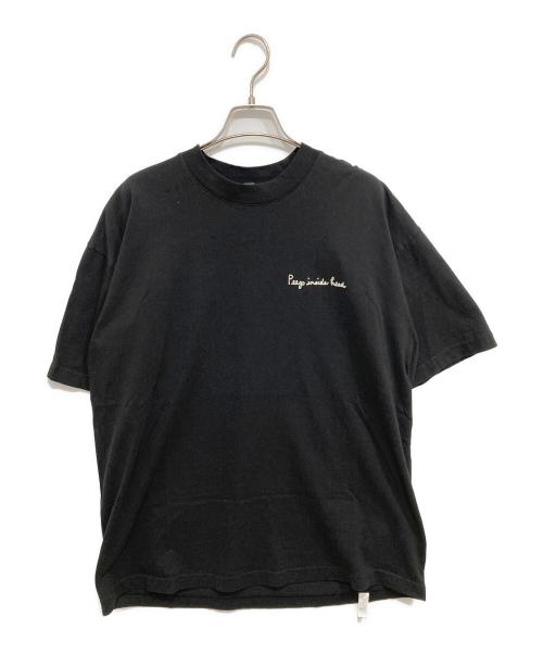 Peep inside head（ピープインサイドヘッド）Peep inside head (ピープインサイドヘッド) LOS ANGELES APPAREL (ロサンゼルスアパレル) ワンポイント刺繍カットソー ブラック サイズ:Lの古着・服飾アイテム