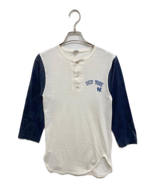 Champion（チャンピオン）Champion (チャンピオン) 80s ヘンリーネックカットソー ホワイト×ネイビー サイズ:Sの古着・服飾アイテム