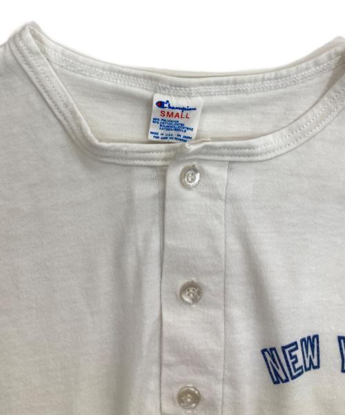 Champion（チャンピオン）Champion (チャンピオン) 80s ヘンリーネックカットソー ホワイト×ネイビー サイズ:Sの古着・服飾アイテム