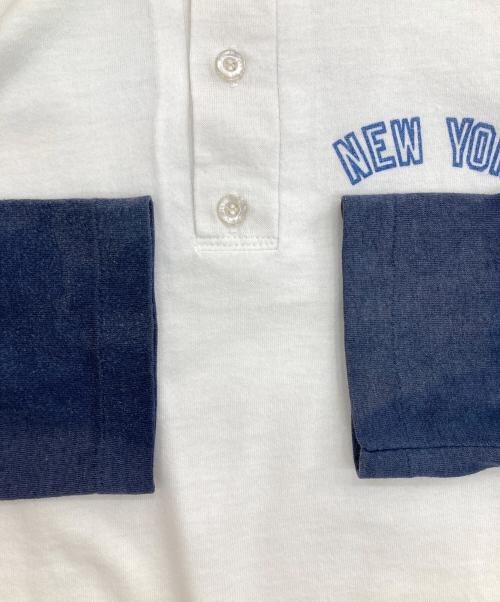 Champion（チャンピオン）Champion (チャンピオン) 80s ヘンリーネックカットソー ホワイト×ネイビー サイズ:Sの古着・服飾アイテム