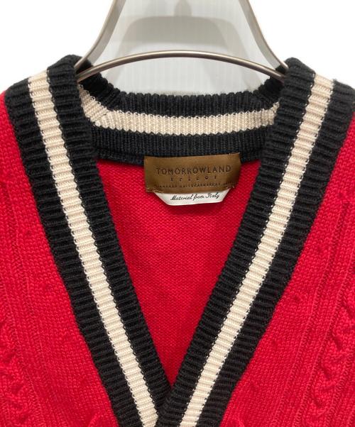 TOMORROW LAND tricot（トゥモローランド トリコ）TOMORROW LAND tricot (トゥモローランド トリコ) ウールケーブルVネックチルデンカーディガン レッド サイズ:Mの古着・服飾アイテム