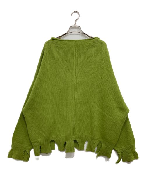 SYU.HOMME/FEMM（シュウオムフェム）SYU.HOMME/FEMM (シュウオムフェム) ダメージジップニット 黄緑 サイズ:Sの古着・服飾アイテム