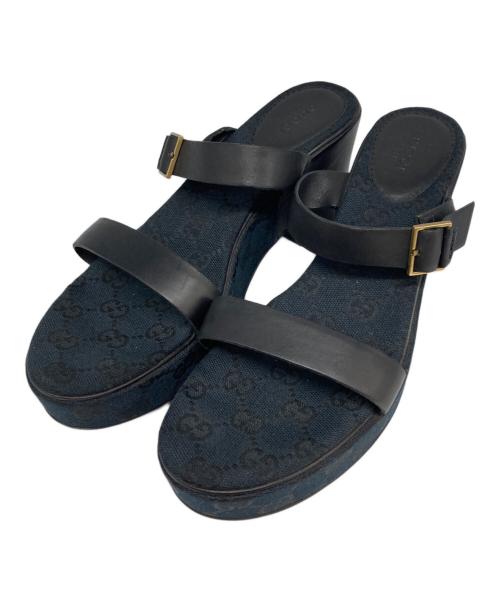 GUCCI（グッチ）GUCCI (グッチ) GGキャンバスウェッジソールサンダル ブラック サイズ:24cm(37 1/2)の古着・服飾アイテム