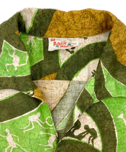 GO BAREFOOT（ゴー ベアフット）GO BAREFOOT (ゴー ベアフット) ヴィンテージアロハシャツ グリーン サイズ:Lの古着・服飾アイテム