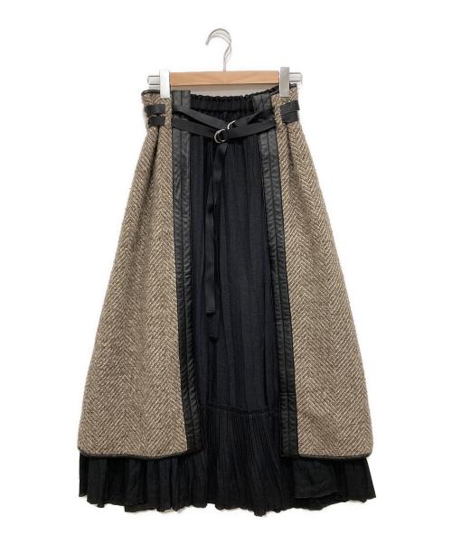 PUBLIC TOKYO（パブリックトウキョウ）PUBLIC TOKYO (パブリックトウキョウ) ヘリンボンツイードレイヤースカート ベージュ サイズ:Freeの古着・服飾アイテム