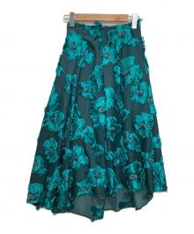 Diagram（ダイアグラム）の古着「フリンジ フラワージャガード フレアスカート」｜グリーン