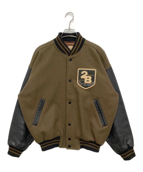 2ND BOOTH（セカンドブース）2ND BOOTH (セカンドブース) レザースリーブスタジャン ブラウン サイズ:Mの古着・服飾アイテム