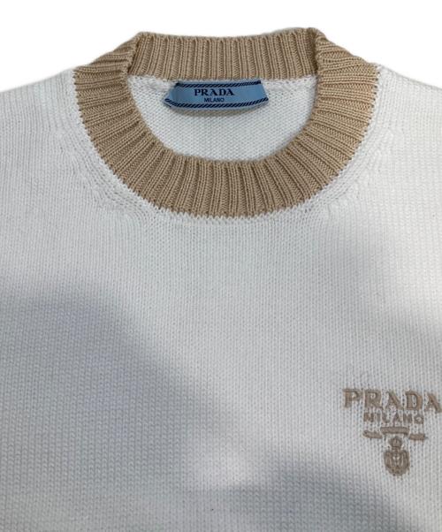 PRADA（プラダ）PRADA (プラダ) ナチュラルコットンクルーネックセーター ホワイト×ベージュ サイズ:L (UK 40)の古着・服飾アイテム