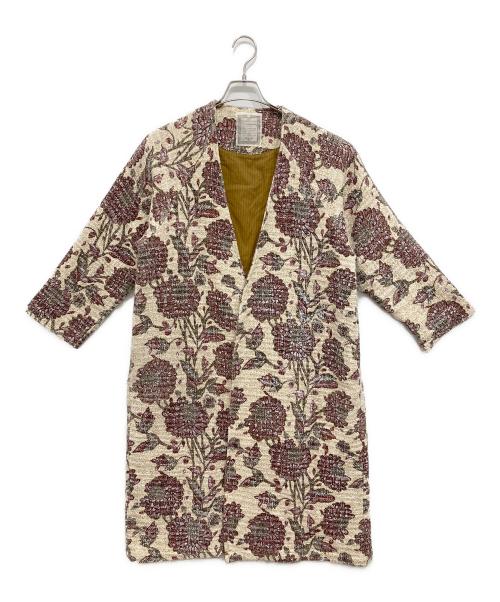 BEARDSLEY（ビアズリー）BEARDSLEY (ビアズリー) ジャガードノーカラーコート ベージュ サイズ:Freeの古着・服飾アイテム