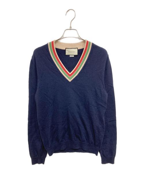 GUCCI（グッチ）GUCCI (グッチ) ウェブディテールニット ネイビー サイズ:Sの古着・服飾アイテム