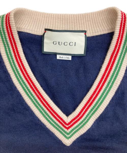 GUCCI（グッチ）GUCCI (グッチ) ウェブディテールニット ネイビー サイズ:Sの古着・服飾アイテム