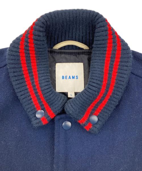 BEAMS（ビームス）BEAMS (ビームス) レザー切替スタジャン ネイビー×ベージュ サイズ:Lの古着・服飾アイテム