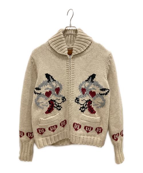 WEIRDO（ウィアード）WEIRDO (ウィアード) WOLFESS COWICHAN ウルフ柄カウチンニットジャケット ベージュ サイズ:Lの古着・服飾アイテム