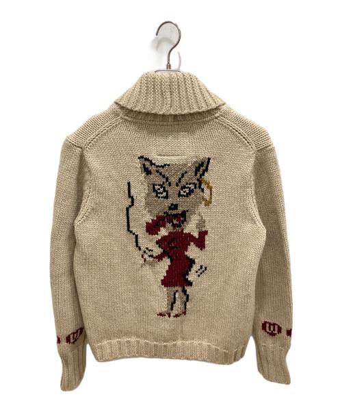WEIRDO（ウィアード）WEIRDO (ウィアード) WOLFESS COWICHAN ウルフ柄カウチンニットジャケット ベージュ サイズ:Lの古着・服飾アイテム