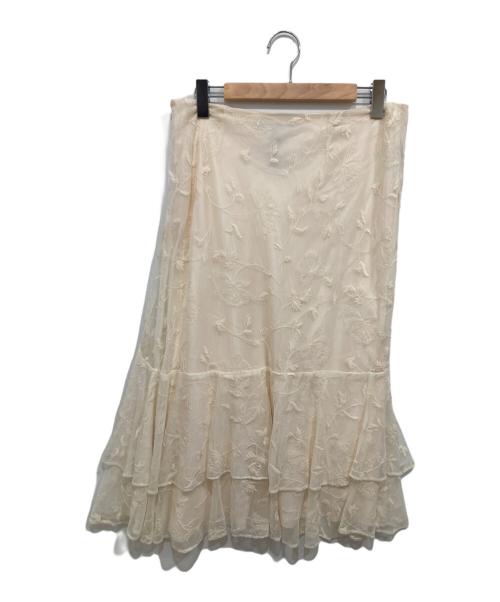 LAUREN RALPH LAUREN（ローレンラルフローレン）LAUREN RALPH LAUREN (ローレンラルフローレン) 刺繍レーススカート ベージュ サイズ:Lの古着・服飾アイテム