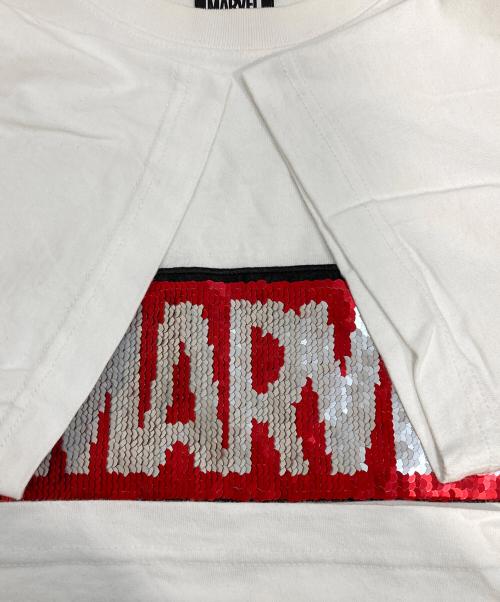 TAAKK（ターク）TAAKK (ターク) MARVEL (マーベル) スパンコールロゴTシャツ ホワイト サイズ:Mの古着・服飾アイテム