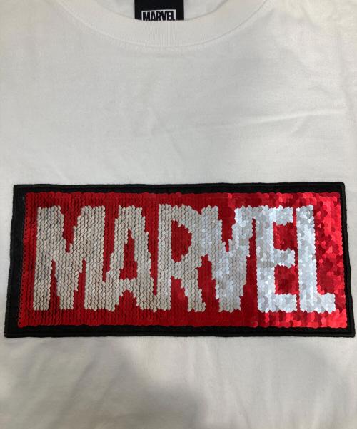 TAAKK（ターク）TAAKK (ターク) MARVEL (マーベル) スパンコールロゴTシャツ ホワイト サイズ:Mの古着・服飾アイテム