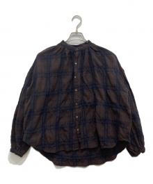 manon（マノン）の古着「シュリンクコットンウールチェックアミカルシャツ」｜ブラウン