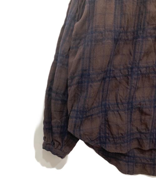 manon（マノン）MANON (マノン) シュリンクコットンウールチェックアミカルシャツ ブラウンの古着・服飾アイテム
