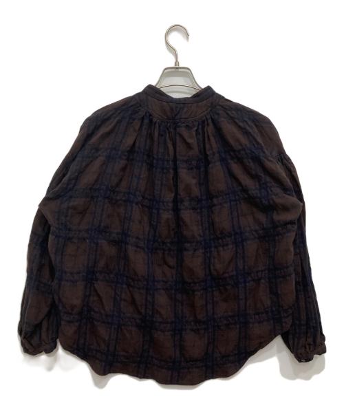 manon（マノン）MANON (マノン) シュリンクコットンウールチェックアミカルシャツ ブラウンの古着・服飾アイテム