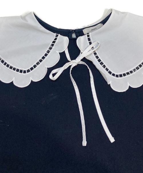 YORI（ヨリ）YORI (ヨリ) スカラップカラーカットソー ネイビー サイズ:Freeの古着・服飾アイテム