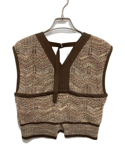 PUBLIC TOKYO（パブリックトウキョウ）PUBLIC TOKYO (パブリックトウキョウ) レーススレッドニットビスチェ ブラウン サイズ:Fの古着・服飾アイテム