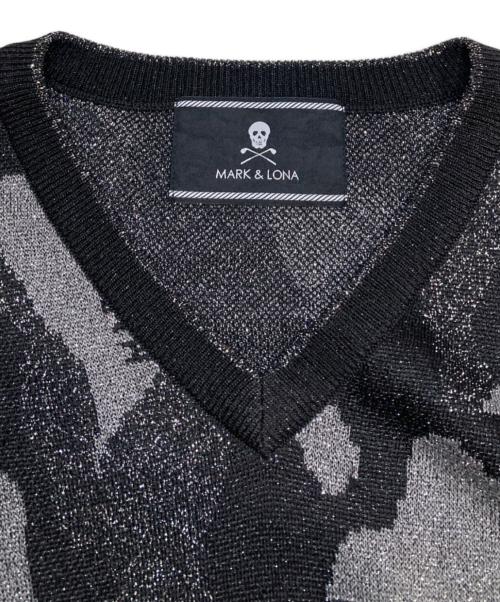 MARK&LONA（マークアンドロナ）MARK&LONA (マークアンドロナ) スカルデザインラメニットセーター ブラック サイズ:Mの古着・服飾アイテム