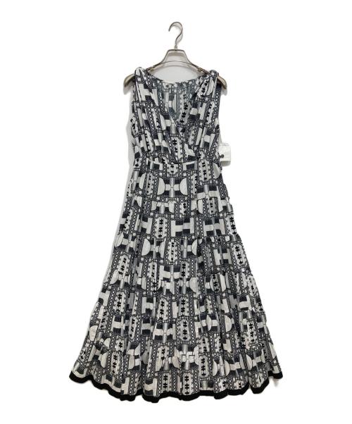 L'AUBE BLANC（ローブ ブラン）L'AUBE BLANC (ローブブラン) Geometric tiered Dress ブラック サイズ:Mの古着・服飾アイテム