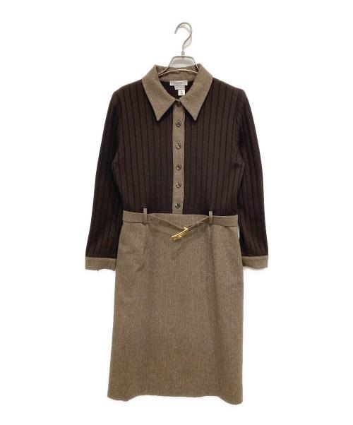 CELINE（セリーヌ）CELINE (セリーヌ) 馬車金具ベルト付きニットワンピース ブラウン サイズ:L (42)の古着・服飾アイテム